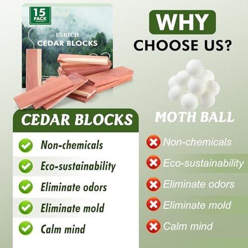 Cedar Blocks for Clothes Storage,15 Pack with Metal Hooks,100% Natura Cedars Woo