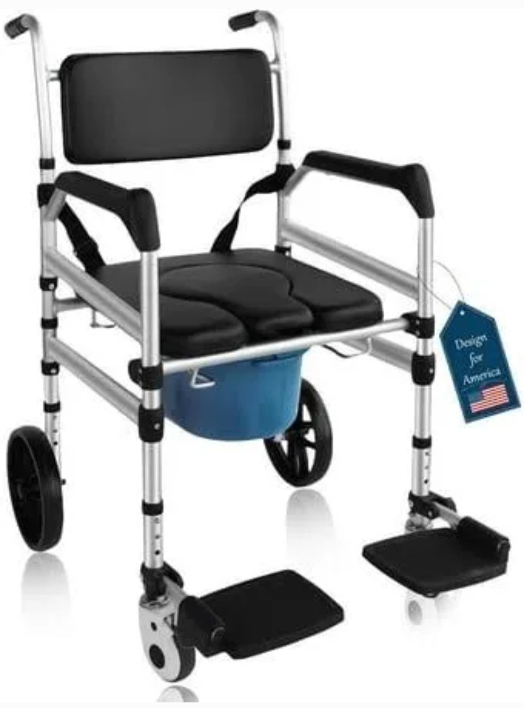 Eosprim Rolling Shower Chair with Arms 3-in-1 Bedside Commode with Wheels 350lb