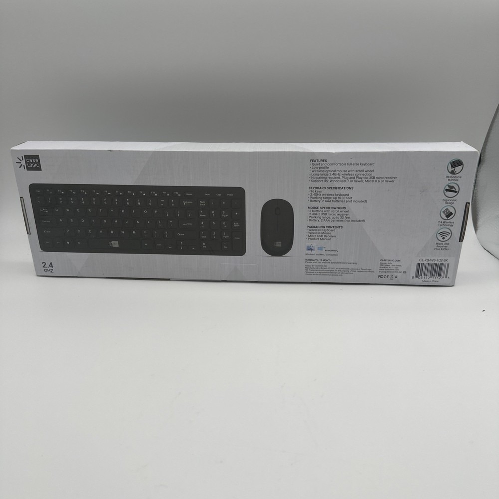 Case Logic Wireless Combo- Keyboard & Mouse - 2.4GHZ Black Slim Profile