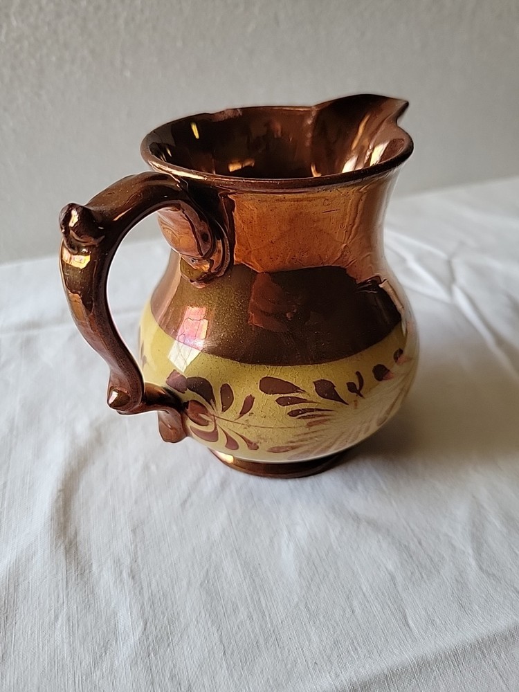 Pink Copper Lusterware Pitcher with hand painted Band