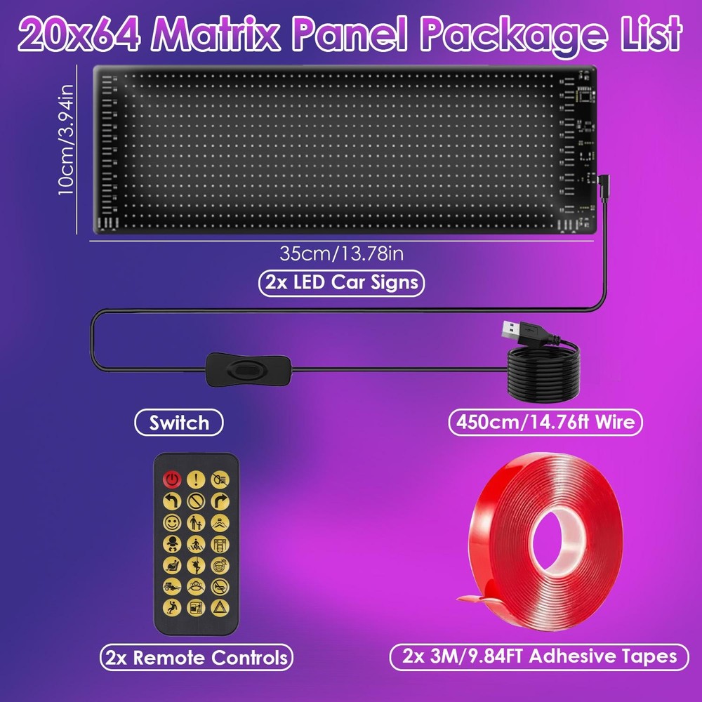 2Pack 20x64 Matrix Devil Eyes Lights f/ Car Ultra-thin Programmable LED
