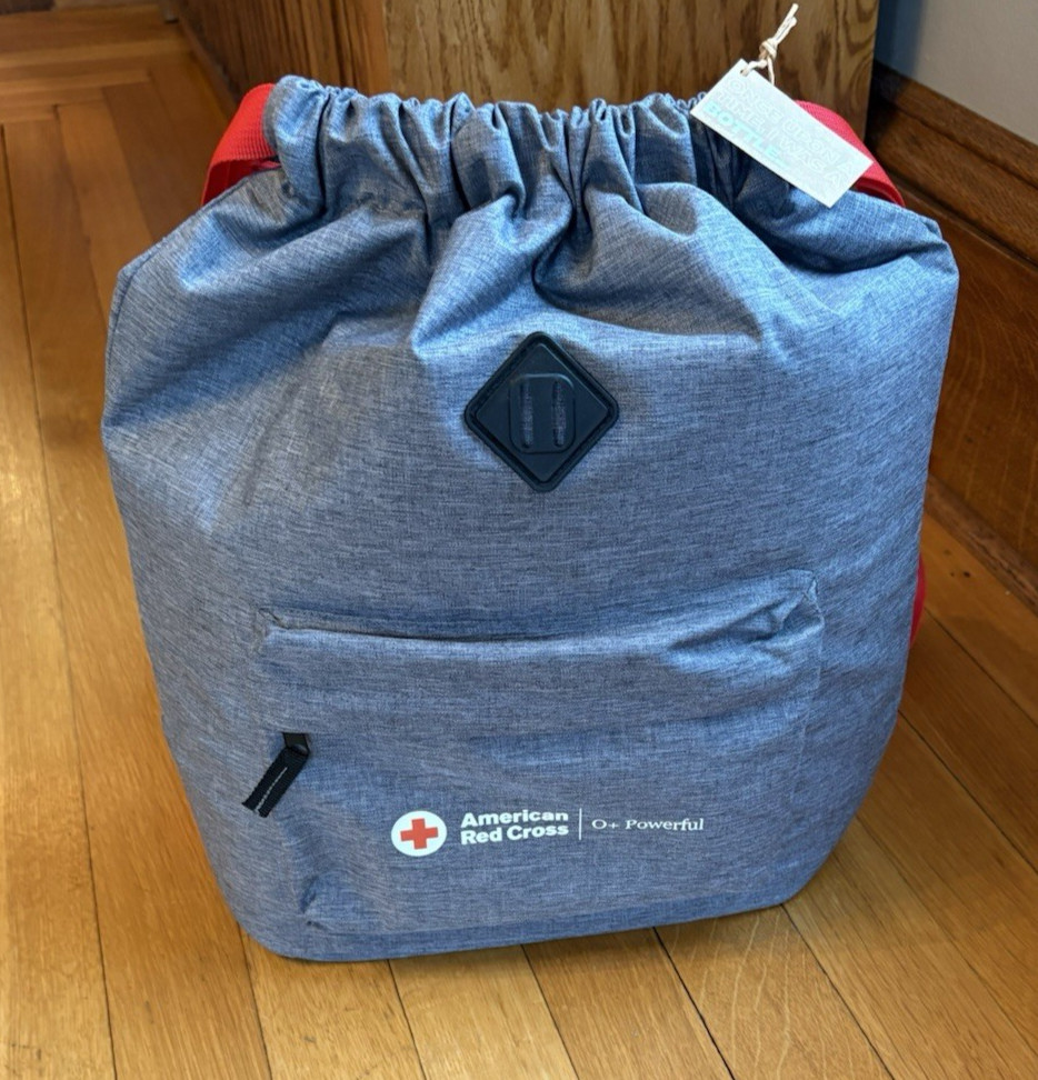 American Red Cross Gray Collapsable Insulated Backpack Cinch Sack Adjustable NEW