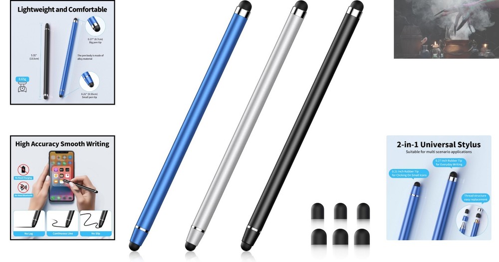 Lightweight Dual-Ended Stylus Pen for iPad/iPhone/Android - No Battery Needed