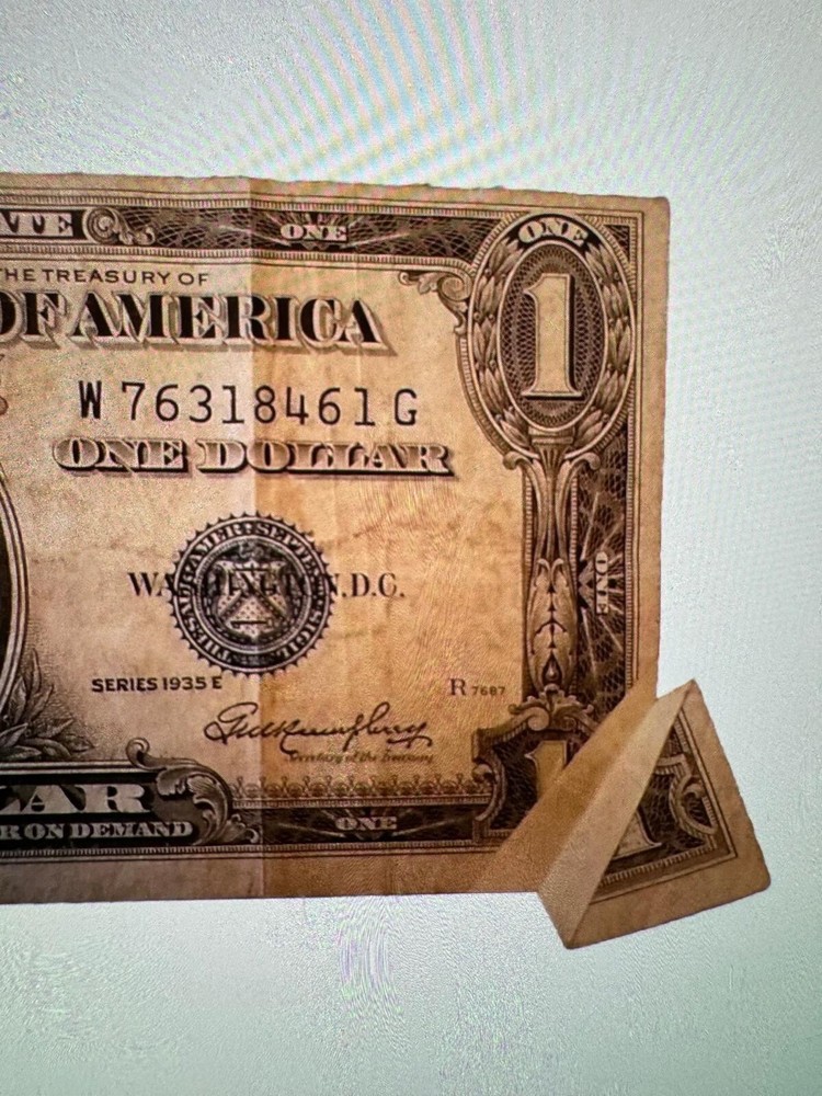 Rare Butterfly Fold Error Silver Certificate Dollar Bill 1935 E $1