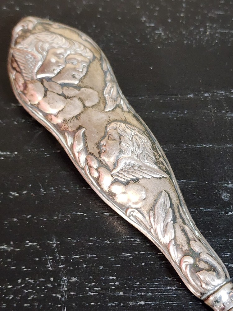 1898 Sterling Handle VICTORIAN BUTTON HOOK Angels Cherubs HALLMARKS