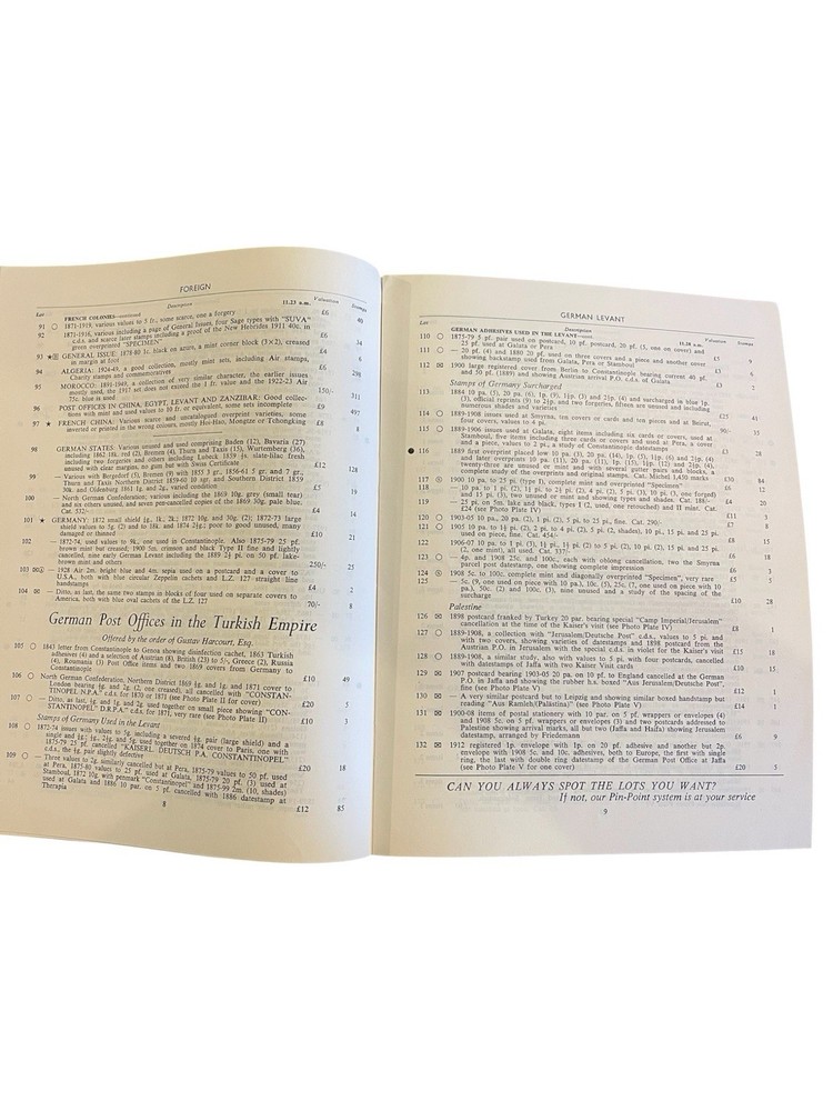 1958 Robson Lowe “Foreign” Stamp Auction Catalogue + Bid Form May 14th Sale