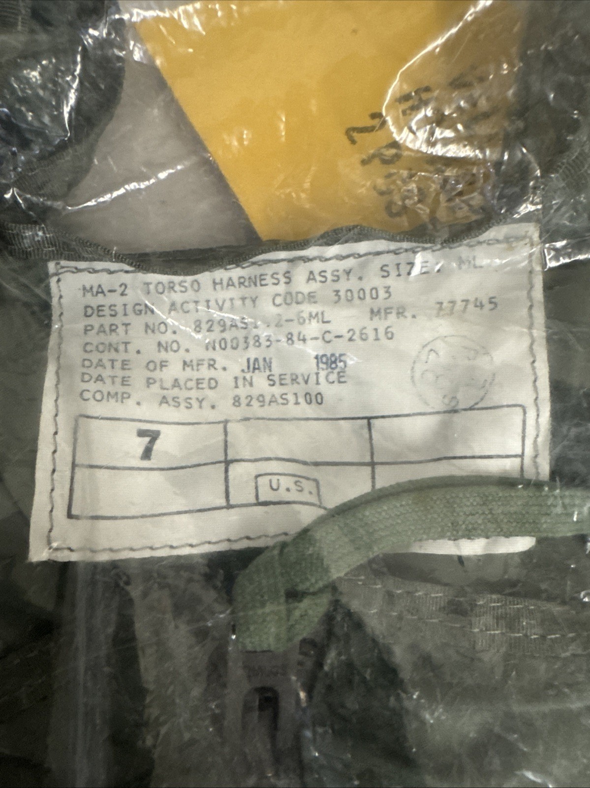 1985 US MILITARY MA-2 FLIGHT INTEGRATED HARNESS PIONEER AEROSPACE 829AS100 NEW