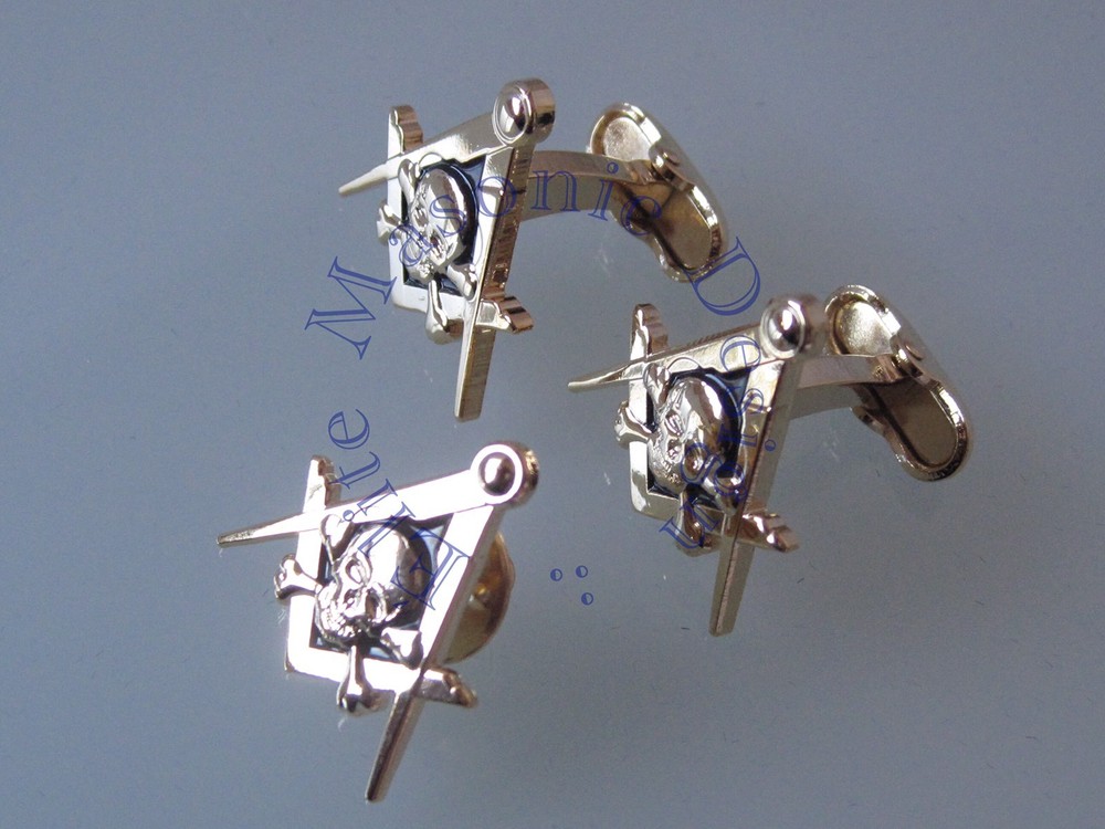 Masonic Skull 💀 Cufflinks & lapel pin Gold Plated