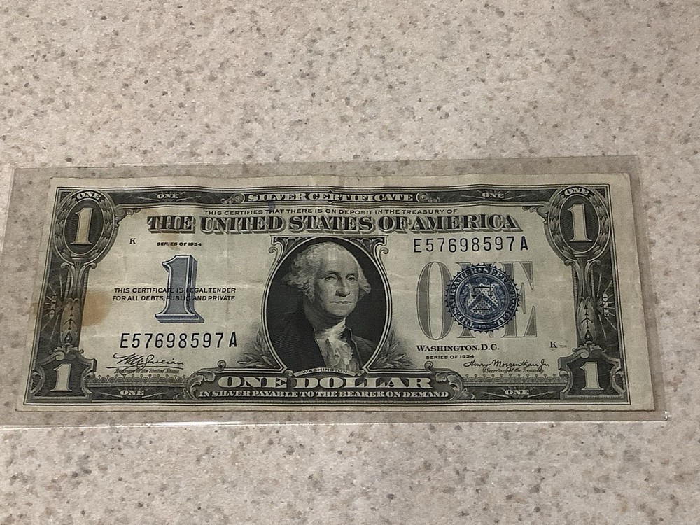 1934 $1 SILVER CERTIFICATE FUNNY BACK ~ MISCUT OFF CENTER ERROR