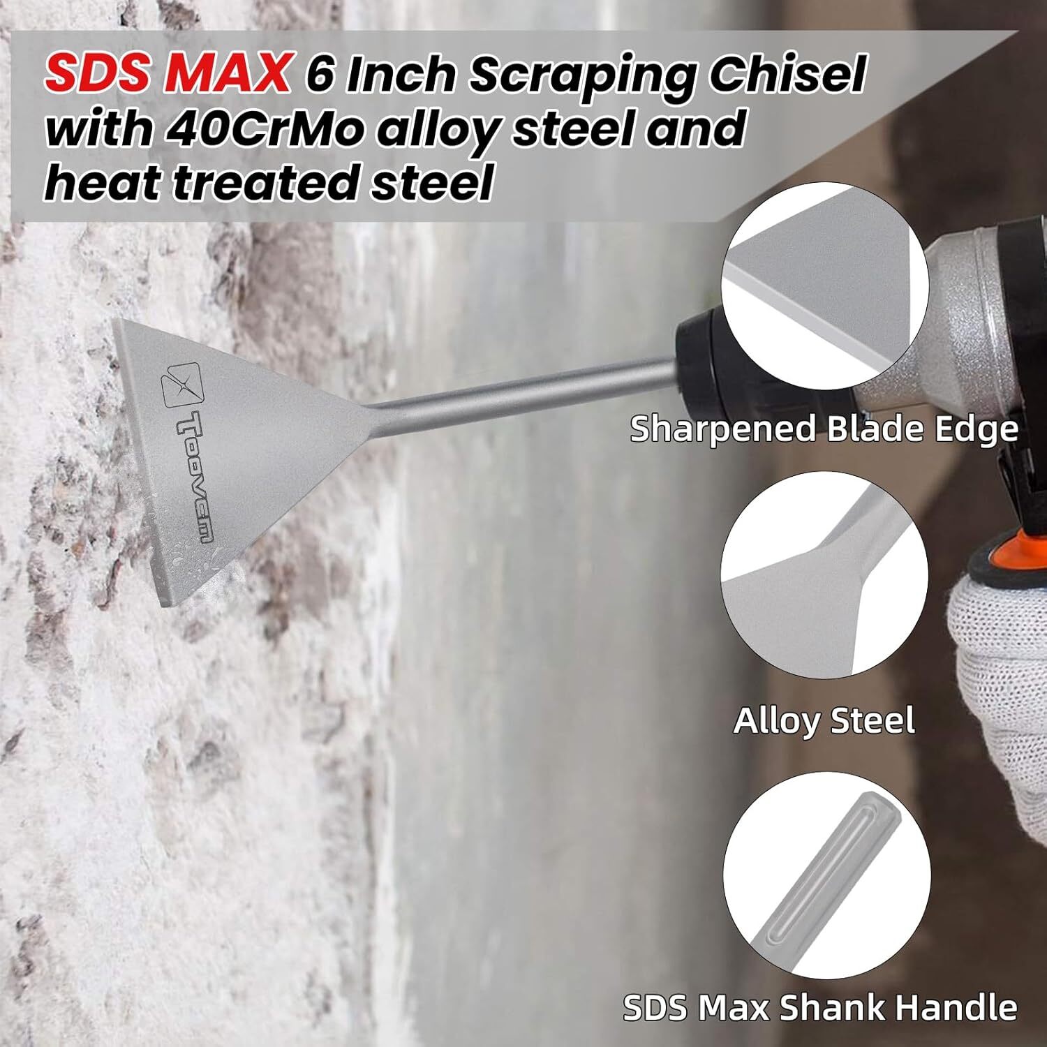 SDS Max Chisel, 6 Inch Wide Floor Scraper Tile Removal Scraping Chisel Bits