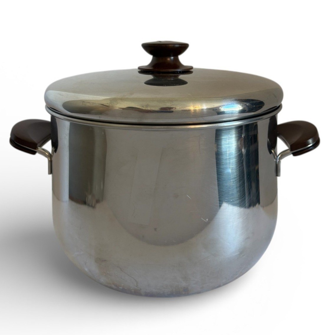 Lagostina Thermoplan Stainless Steel 8QT Stockpot Lid Italy Vintage Brown Handle