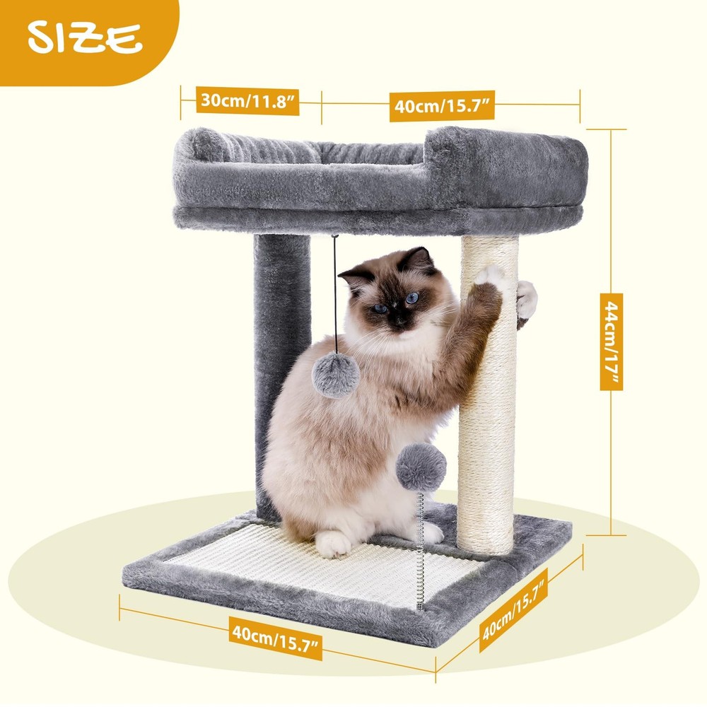 Cat Scratching Post Bed, Small Cat Tree Tower with Cat Scratcher Pad Large To...