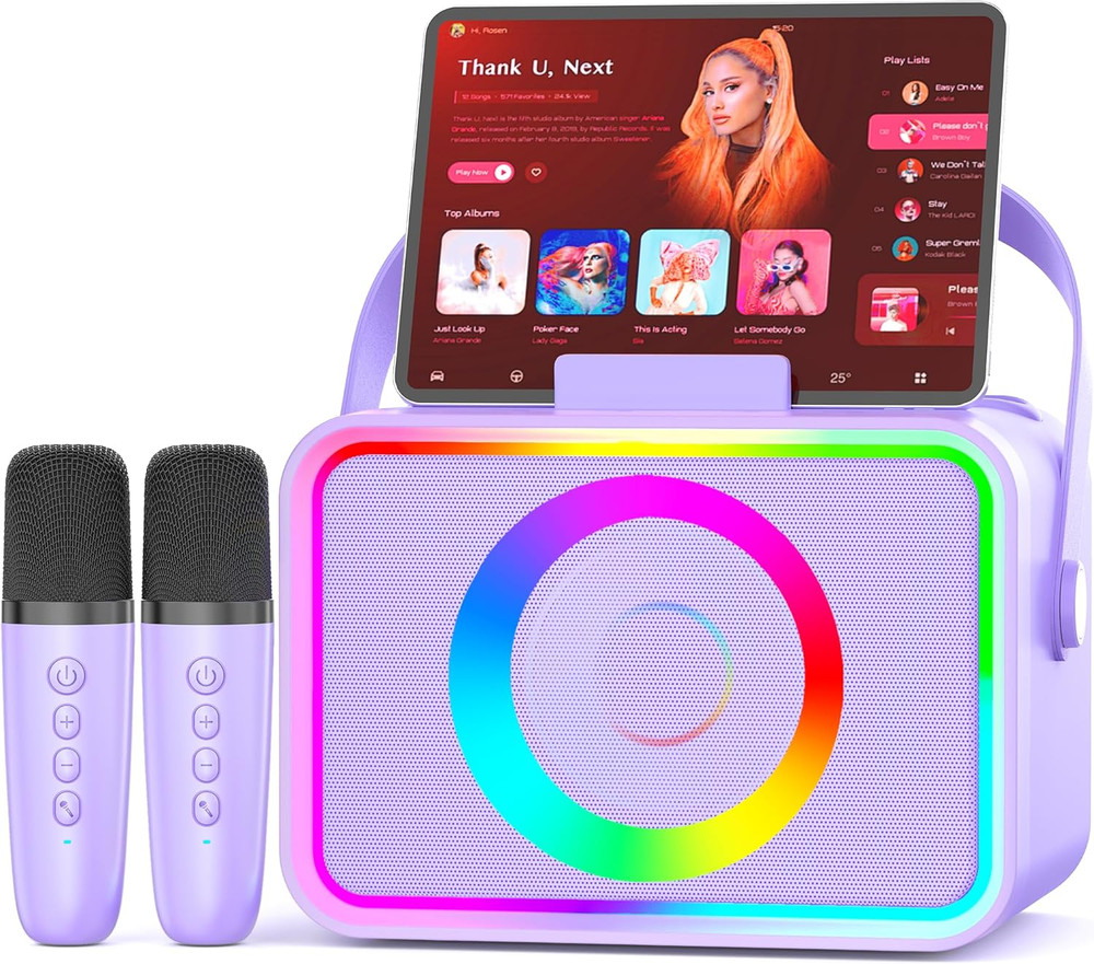 Karaoke Machine,Portable Bluetooth Speaker with 2 Wireless Microphone for Adults