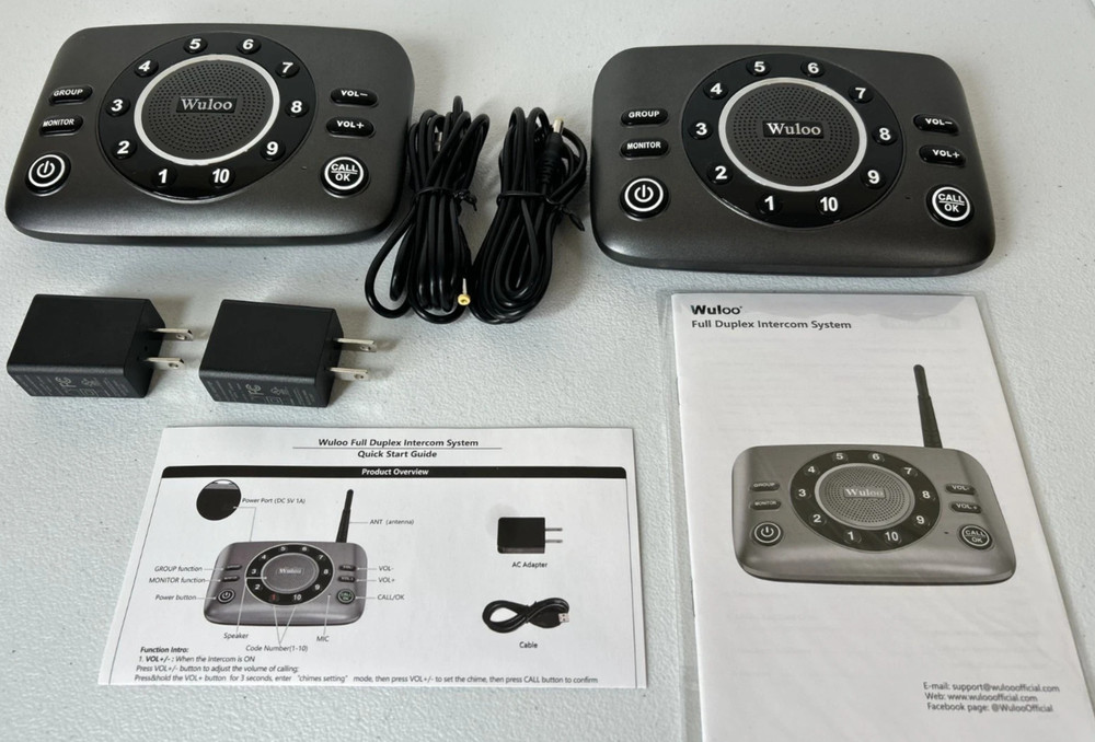 (2) Wuloo Full Duplex 2-Way Audio Wireless Intercom System 5280ft Range S600-P2