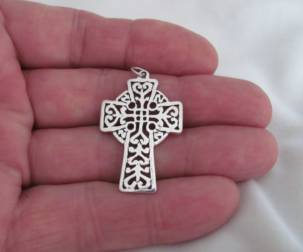 Sterling Silver 37mm rustic filigree Cross thin pendant