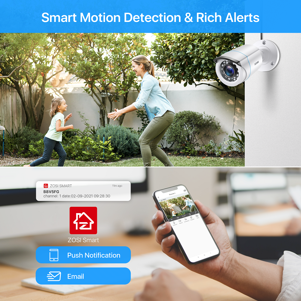 ZOSI H.265+8CH 5MP Lite DVR Security Camera System 1080P Home IR Night CCTV IP66