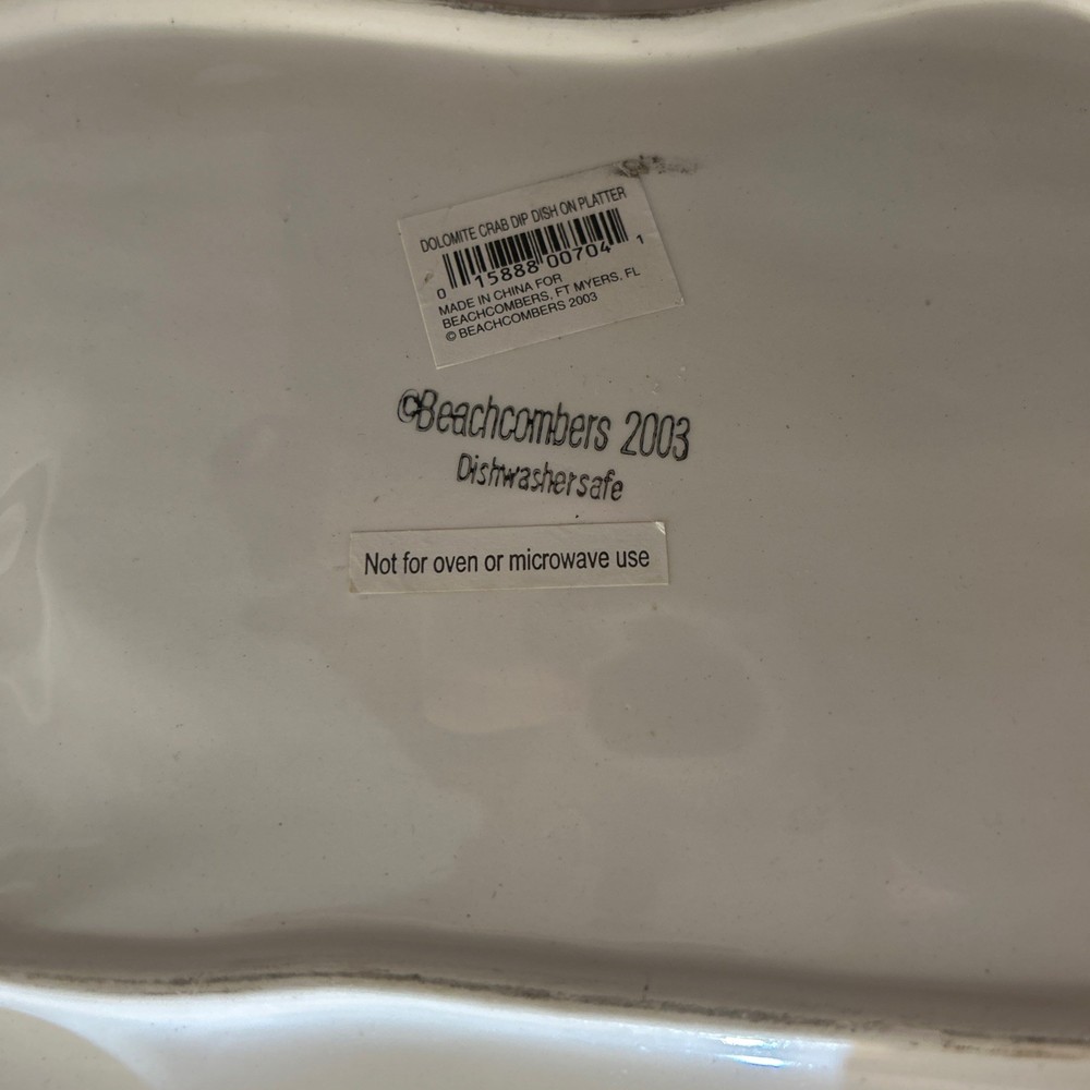 Dolomite Crab Dip Dish Attached On Platter 2003 Beachcombers