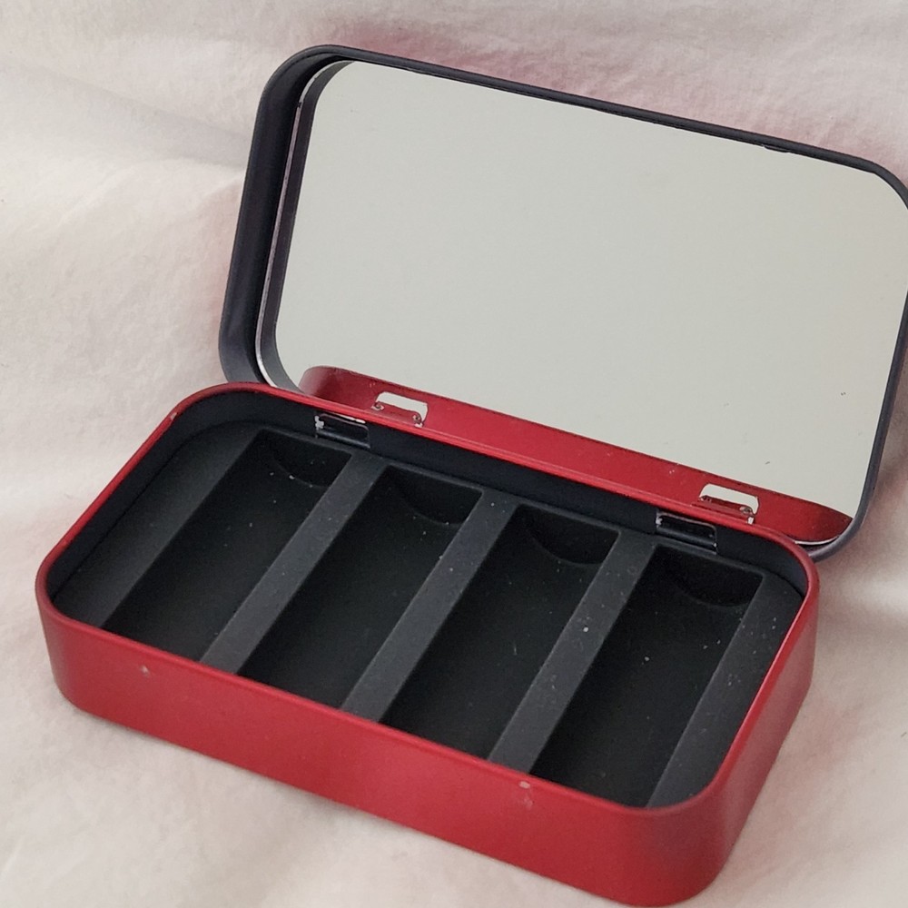 Mirrored Tin Rectangle Red Size 2.5 x 4.25" Empty Storage Box  (J)