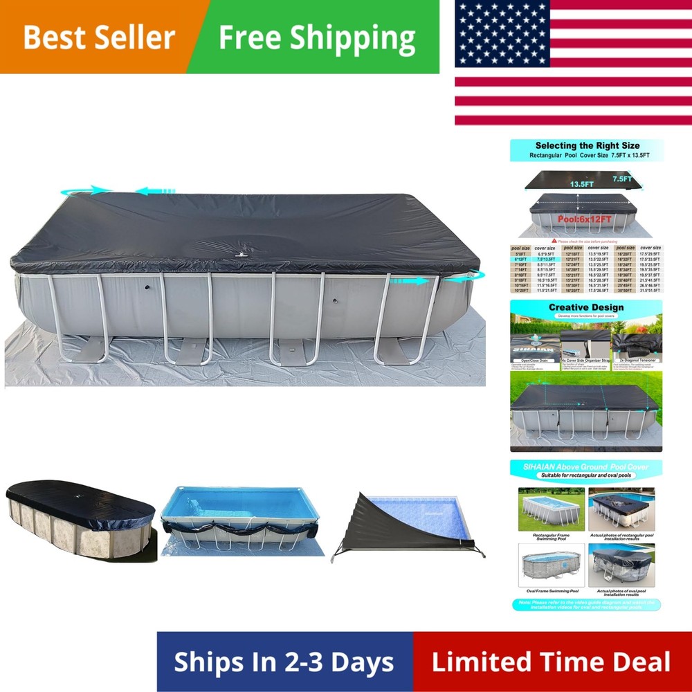 6x12Ft Rectangular Pool Cover with Side Storage for Oval and Rectangular Abov...