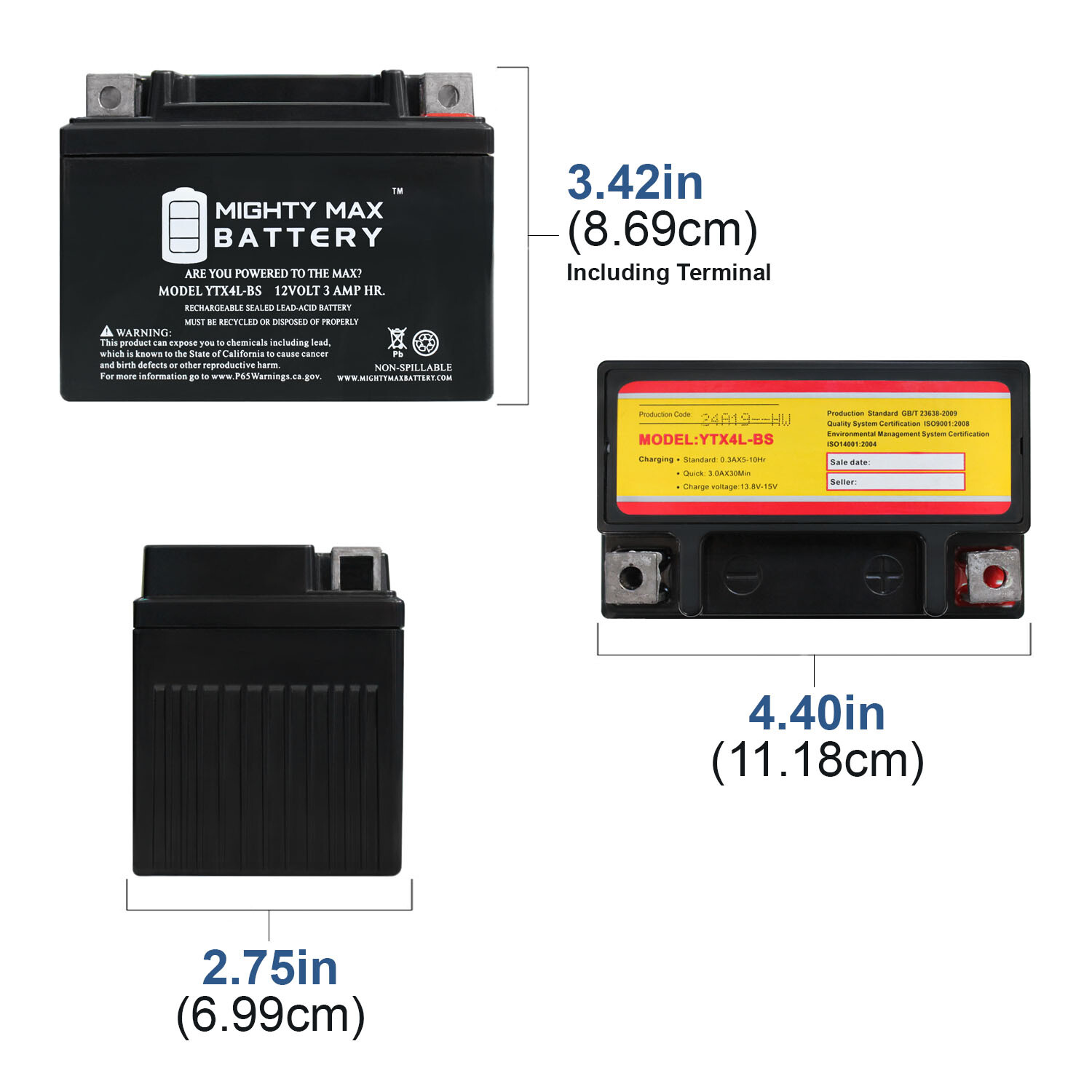 Mighty Max YTX4L-BS SLA Replacement Battery for Scooters / Lawnmowers