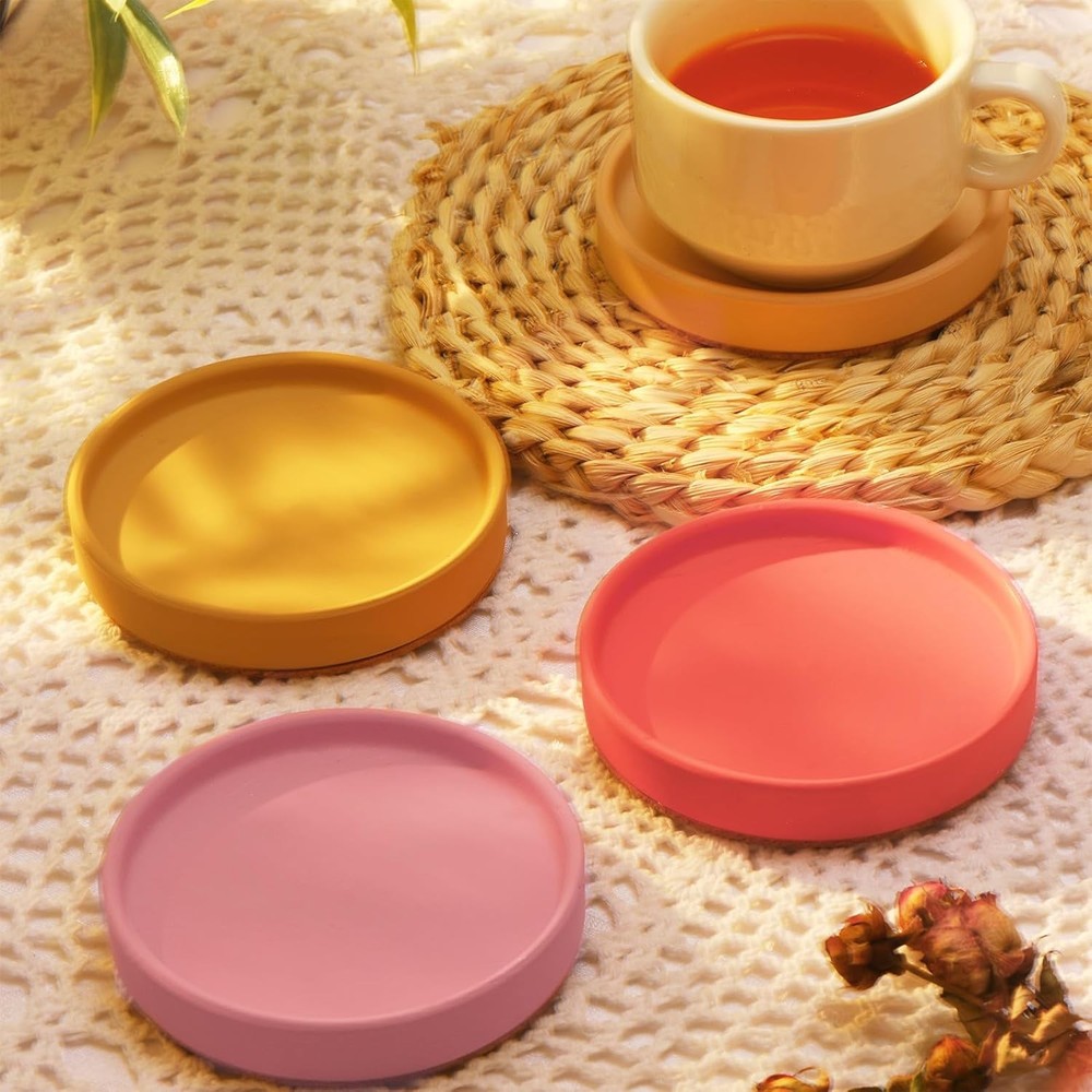 Hushee Ceramic Absorbent Coaster Set of 4 Stackable Round Drink Multi Colors