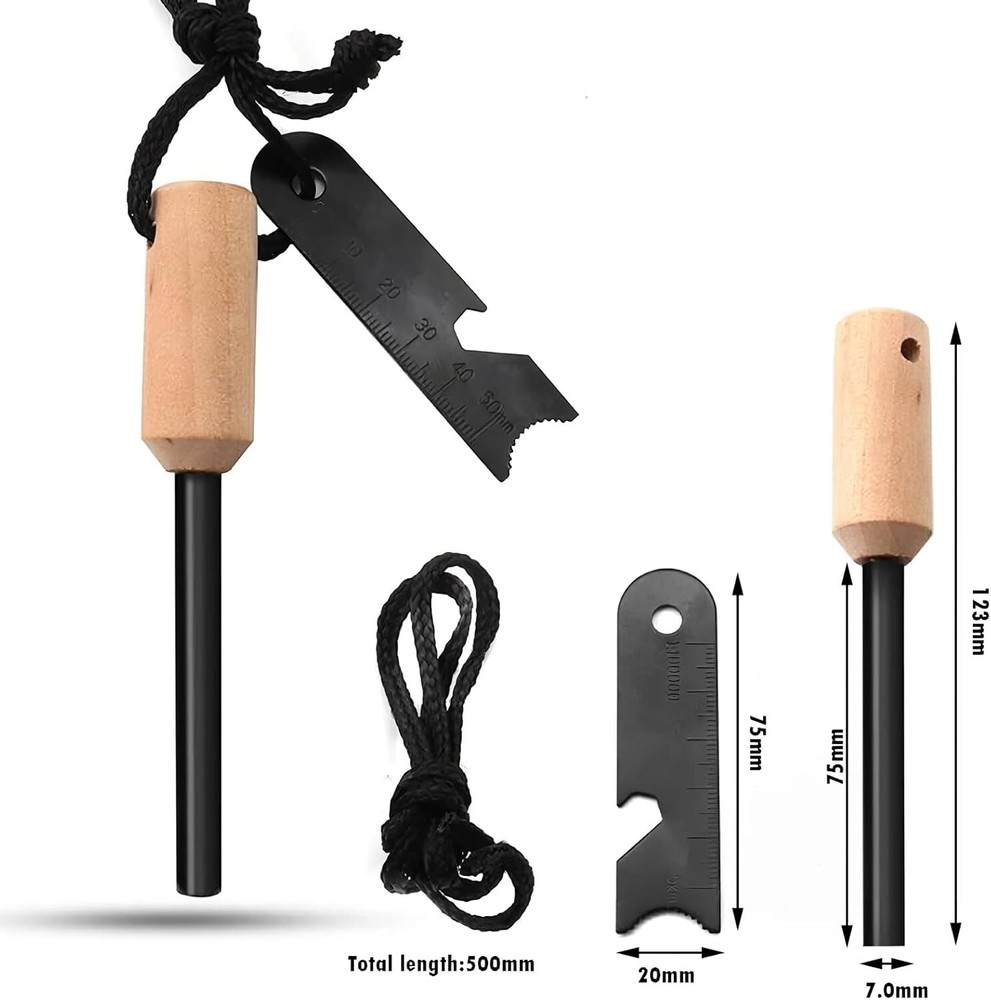 4 Pack 5/16" Ferro Rod Fire Starter Kit w/ Multi-Tool Striker Flint for Camping