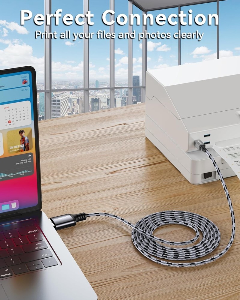 USB Printer Cable 6ft - USB2.0 A to B - Stable Connection, 6FT