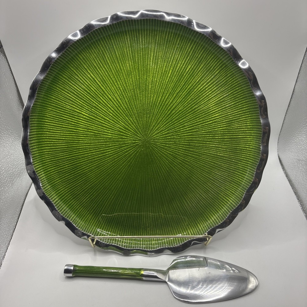 SIMPLY DESIGNZ EUC METAL ENAMELED SERVING PLATE WITH PIE SERVER SPATULA