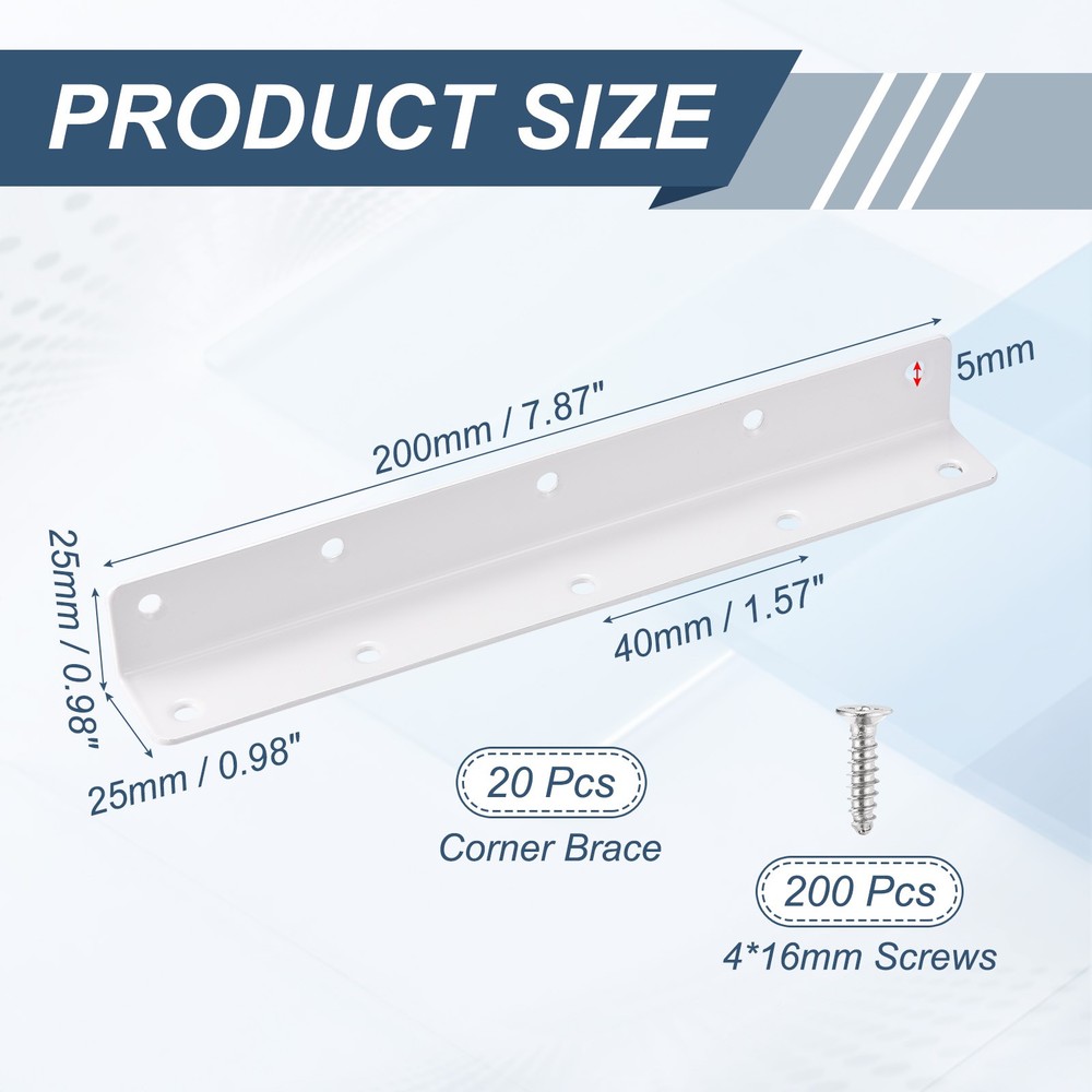 20PCS Corner Bracket 20x2.5x2.5 cm White