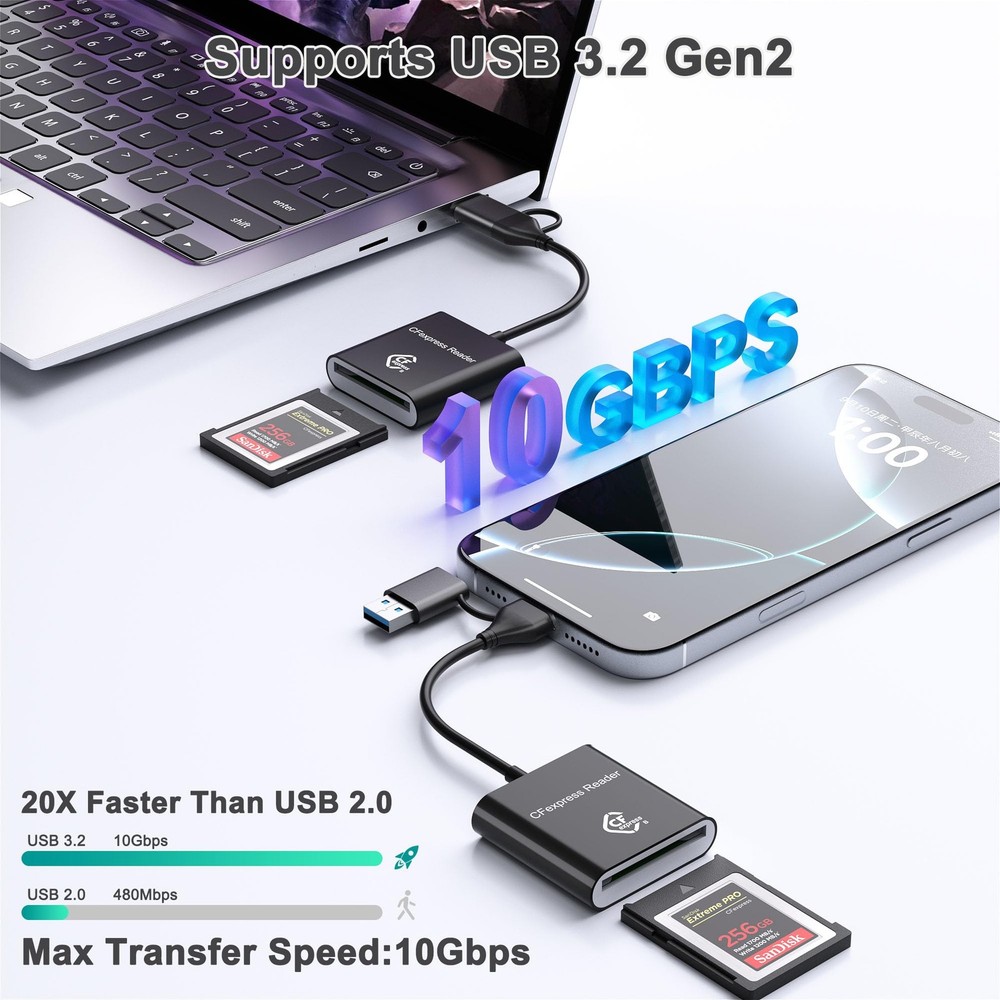 CF Express Type B Card Reader with USB 3.2 (Gen 2) 10Gbps, USB-C & Black