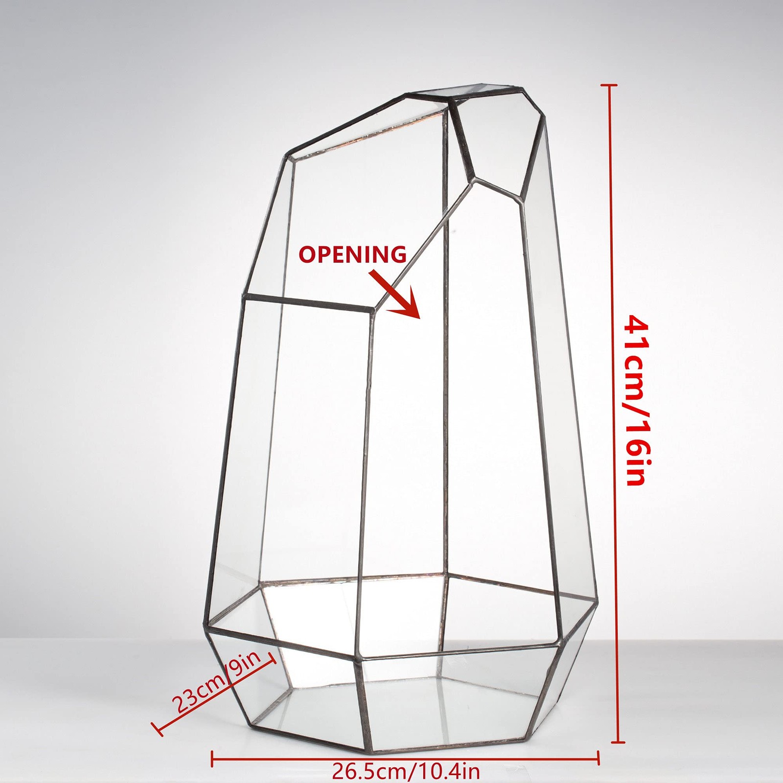 NCYP Large Geometric Terrarium - 16 Inches Tall Irregular 10.4"x9"x16", Black