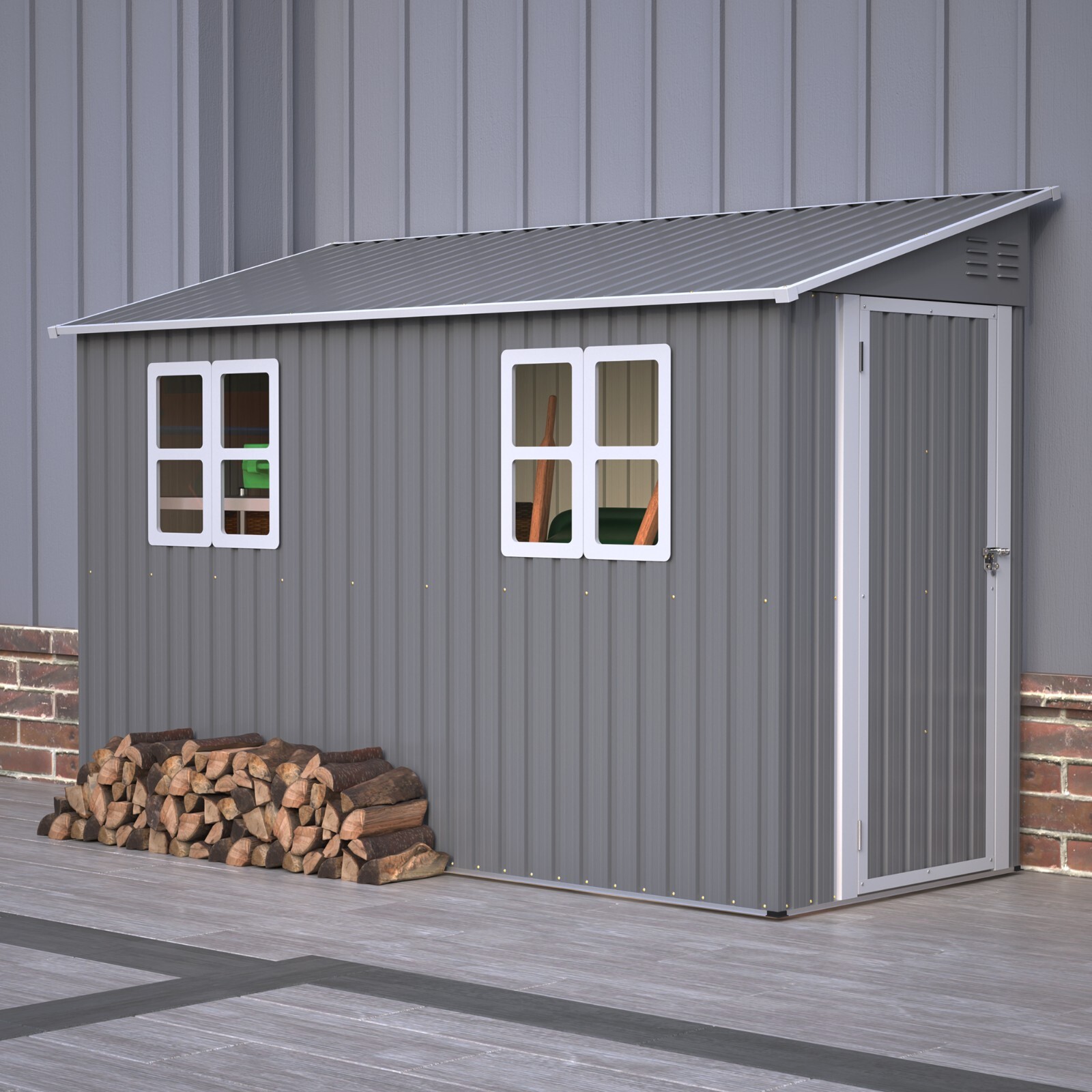 4'x10' Metal Outdoor Storage Shed Large Garden Tool Shed w/Floor Kit & 2 Windows