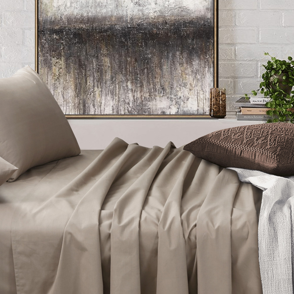 Beige Cotton Blend Flat Fitted Sheet Set Single/Double/Queen/King Bed Sheet