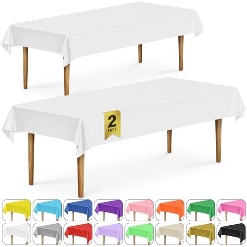 2 Rectangular Tablecloths, BPA-Free Plastic, 54 x 108 Inch, 2 Pack White