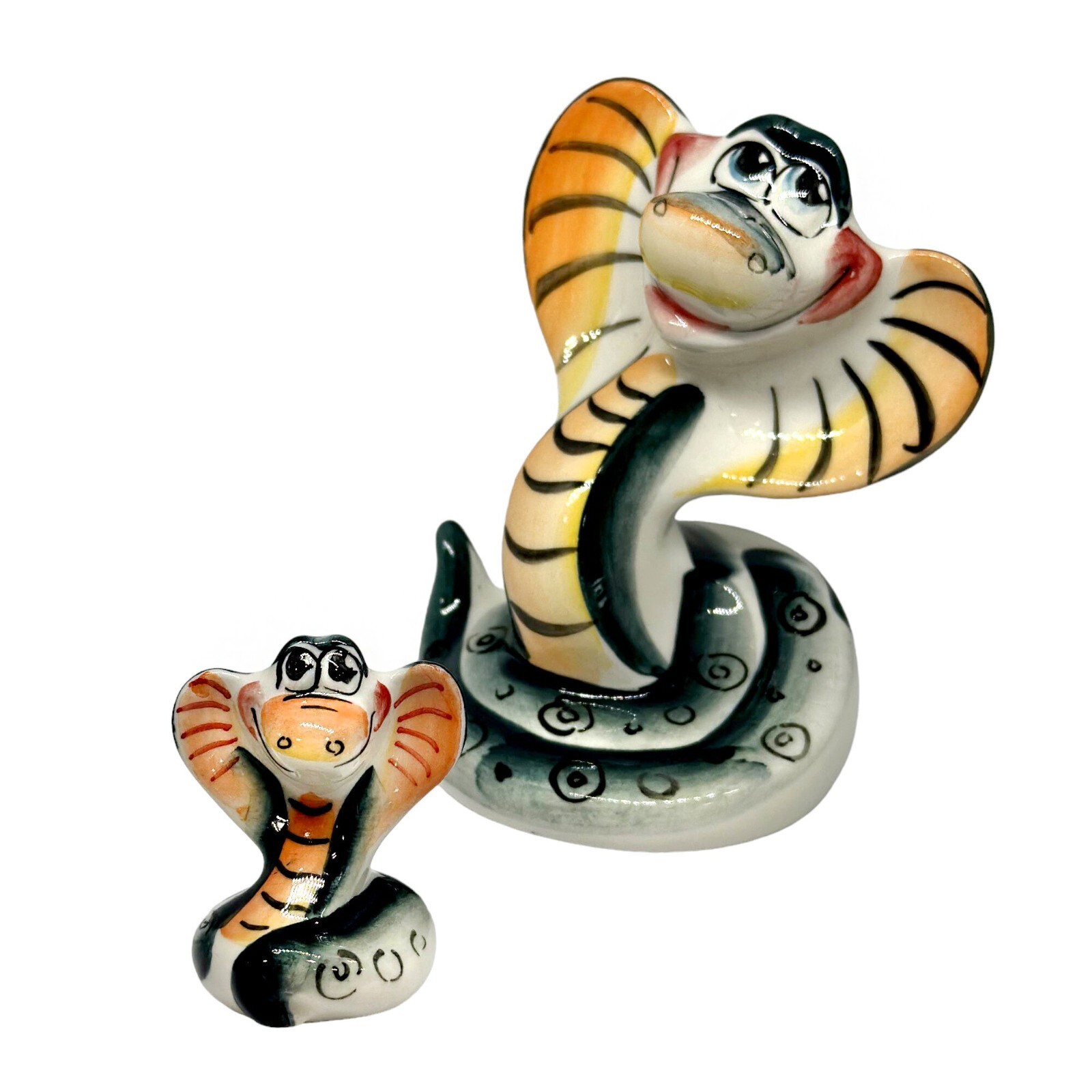 Majolica Cobra Snake Symbol of the Year 2025 Ceramic Figurine for Good Luck 2"