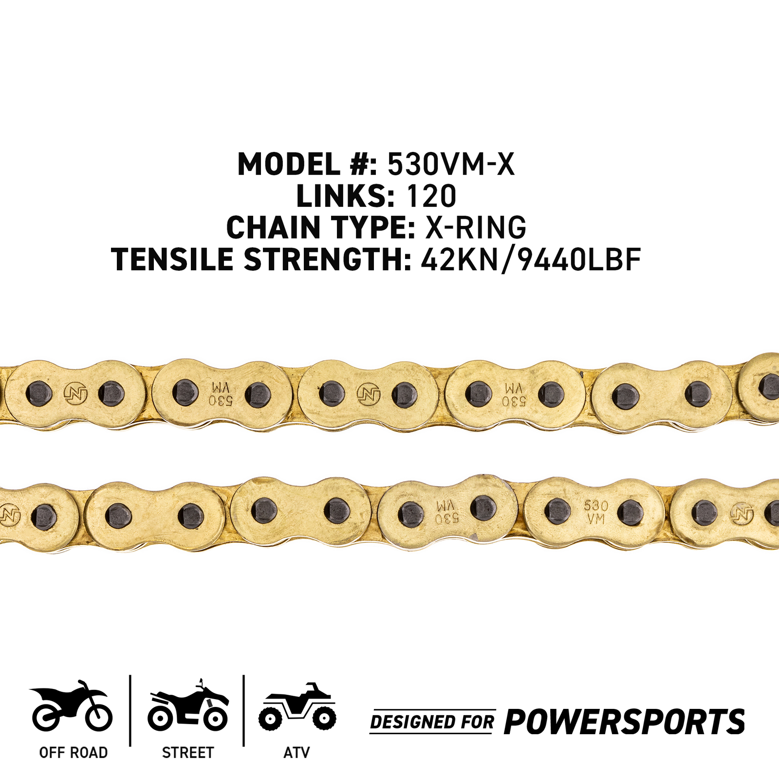 NICHE Gold 530 X-Ring Chain 120 Links With Connecting Master Link Motorcycle