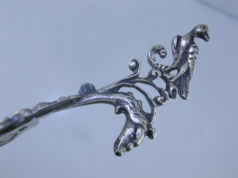 Dutch .833 Silver 8" Serving Spoon Elaborate pierced work figural florals c1887