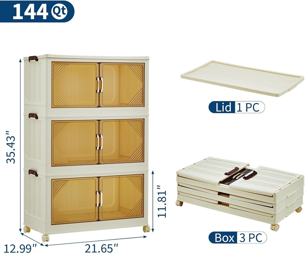 Stackable Storage Bins Plastic Storage Drawers with Magnetic Doors & Wheels