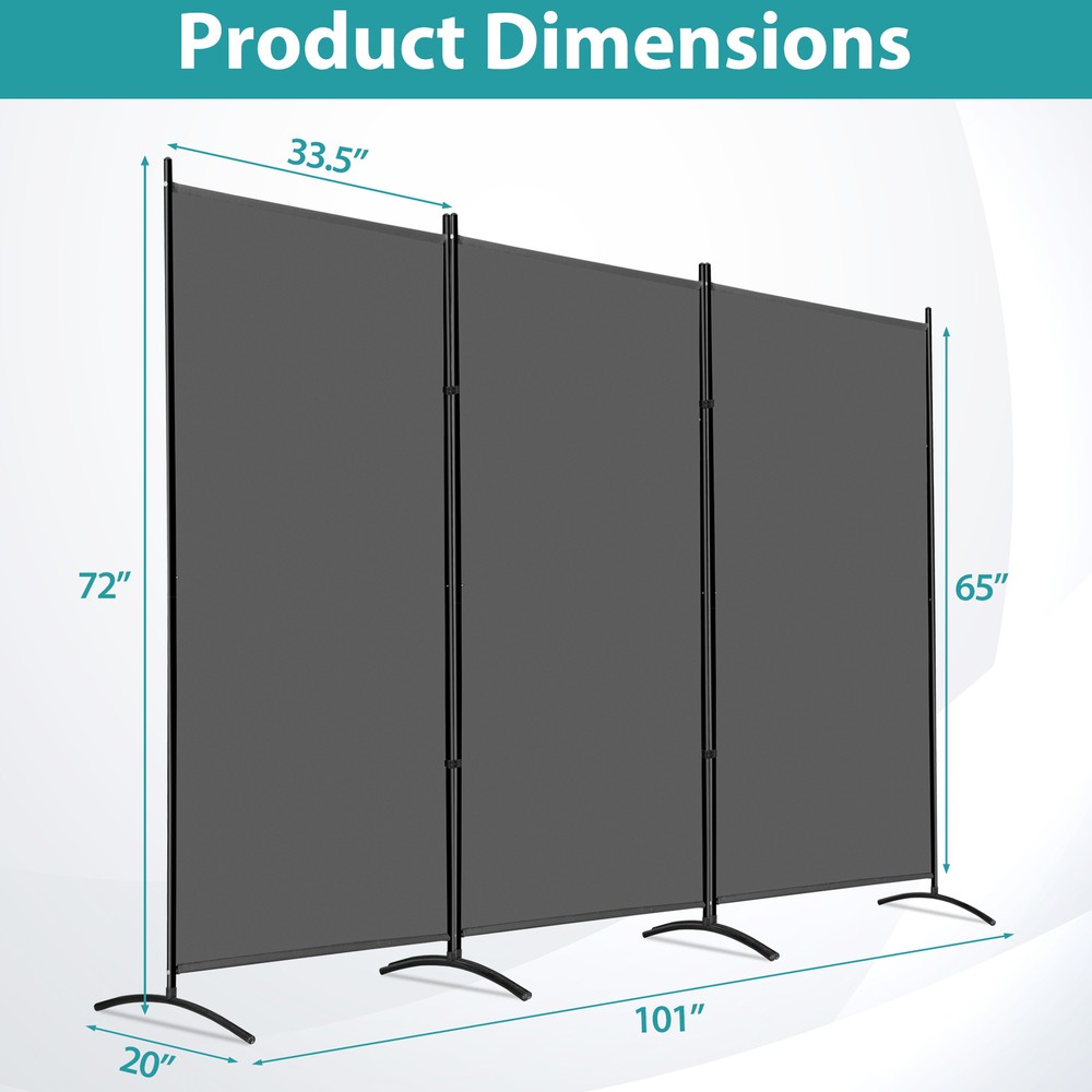 3 Panel Partition Room Divider Screen Portable Fabric Panel Indoor Folding Room