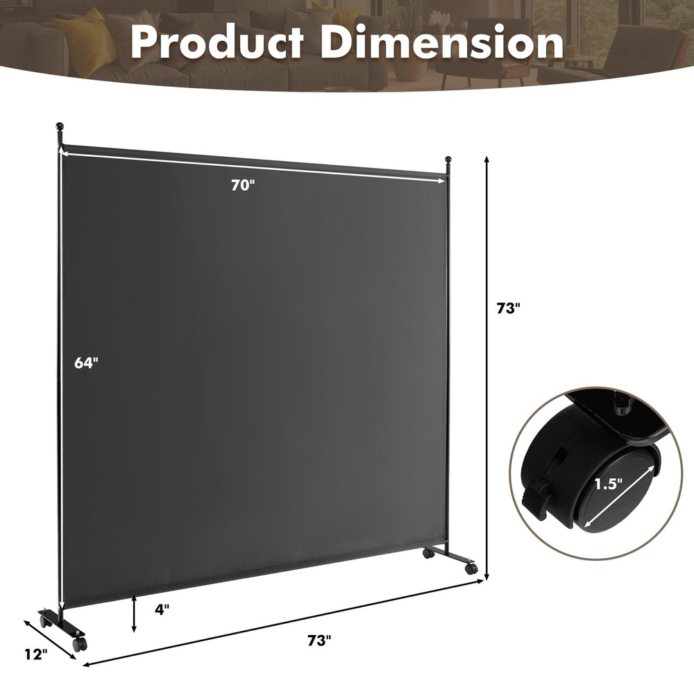 Room Divider Large Single Panel, 73''W x 73''H Privacy Screen with Lockable W...