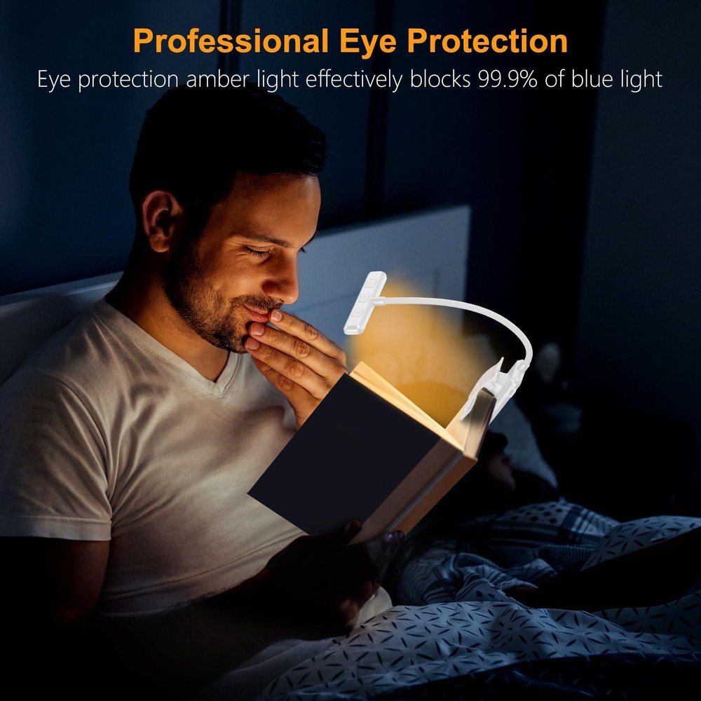 19 LED Rechargeable Book Light Memory Function 3 Color Stepless Dimming White