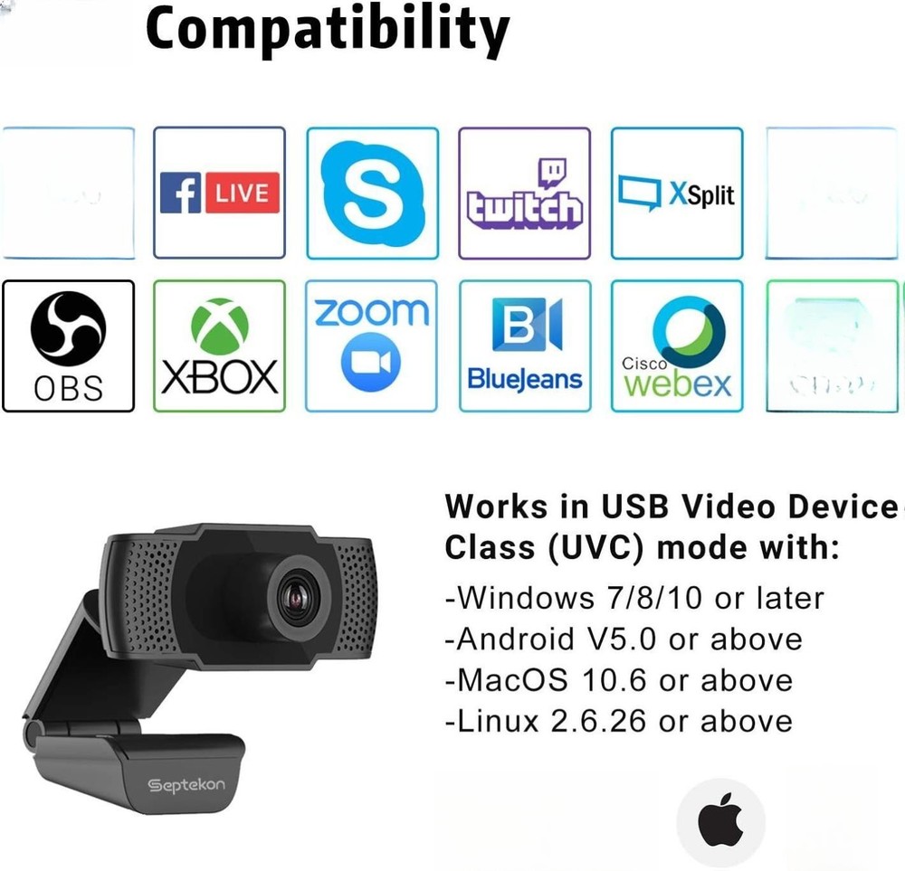 Septekon 1080P HD Webcam with Microphone, Streaming Computer Web Camera for