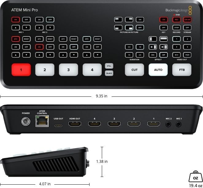 Compact 4-Camera HDMI Live Stream Switcher - Professional Quality Transitions