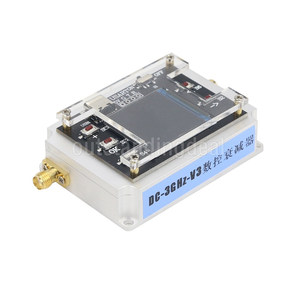 DC-3GHZ 90DB Programmable Attenuator Module RF Attenuator Step 0.25DB 1.3" OLED-
