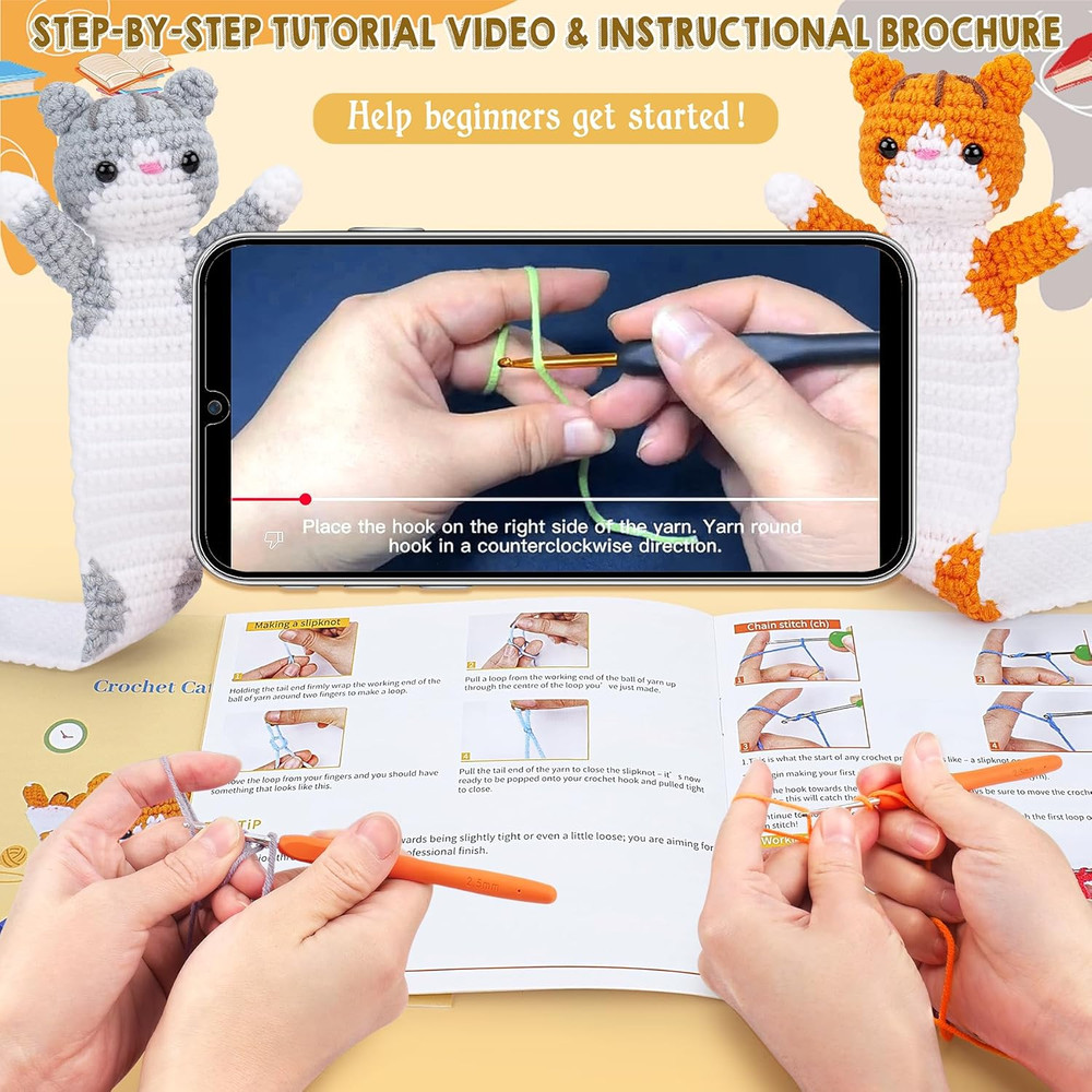 Crochet Kit for Beginners -Cat Crochet Kits with Step-by-Step Video Tutorials, B