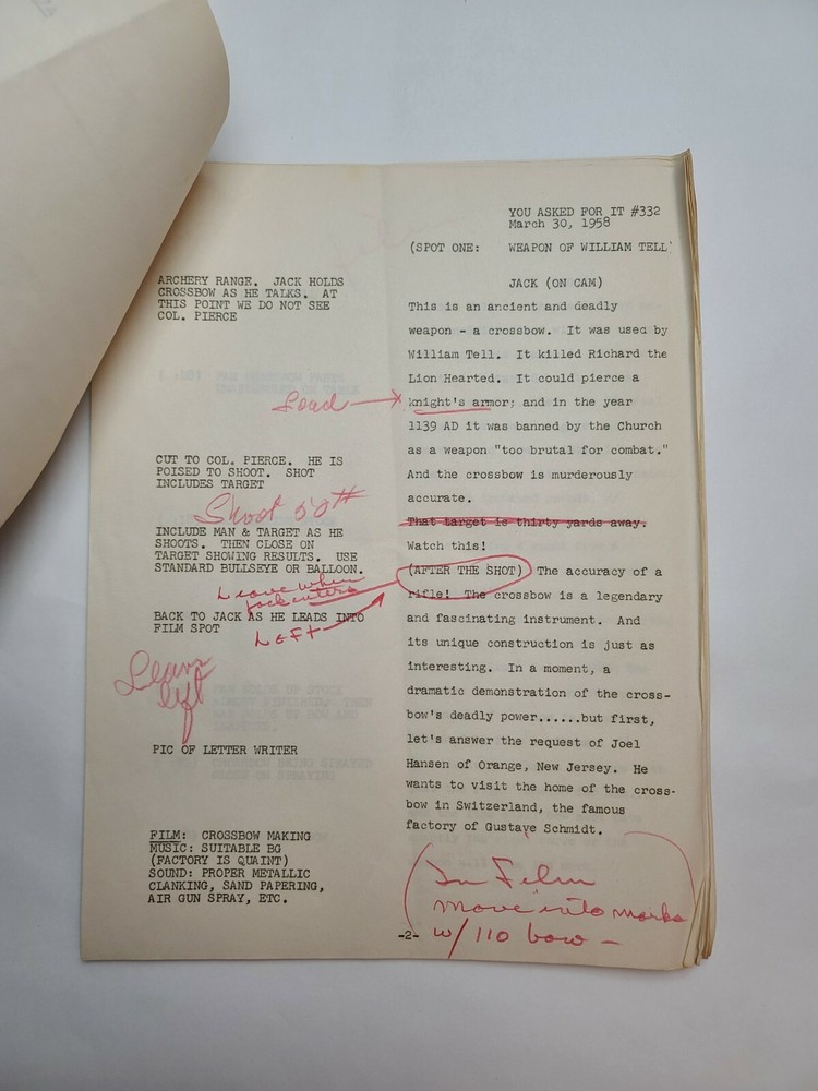 YOU ASKED FOR IT / 1958 human interest show TV Script, Hugh Conover & Jack Smith