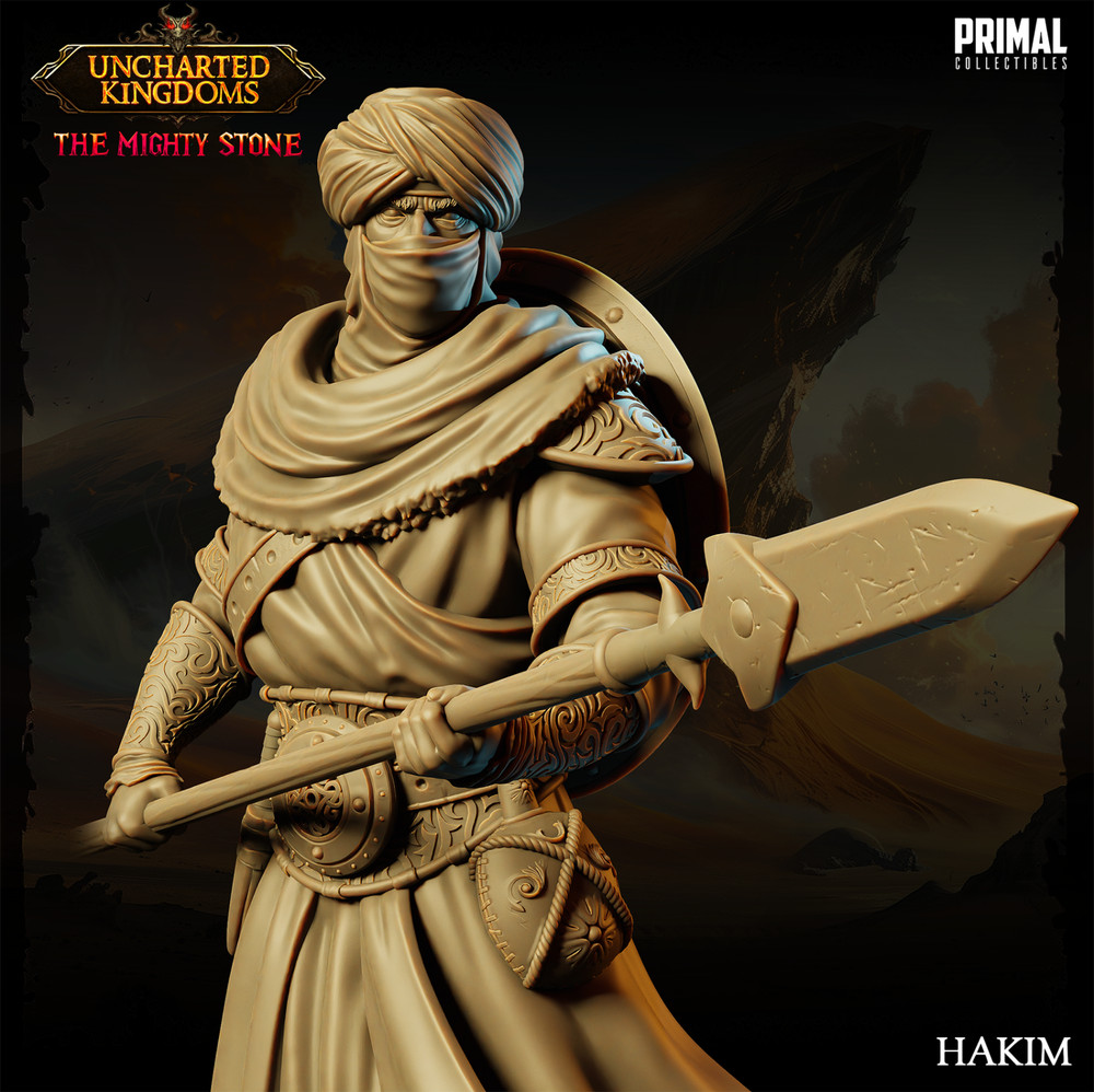 DnD Arab Desert Spear Fighter Character Mini 32mm Scale TTRPG