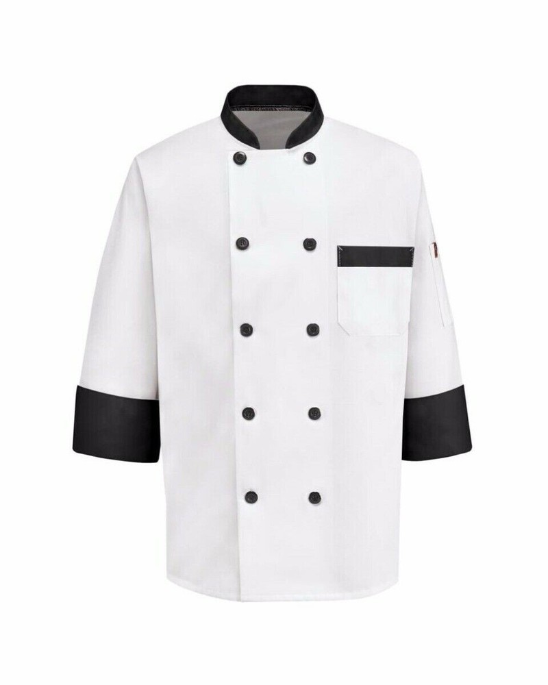 Phoenix Checf Coat Black Trim White Small 100% Polyester Double Breasted