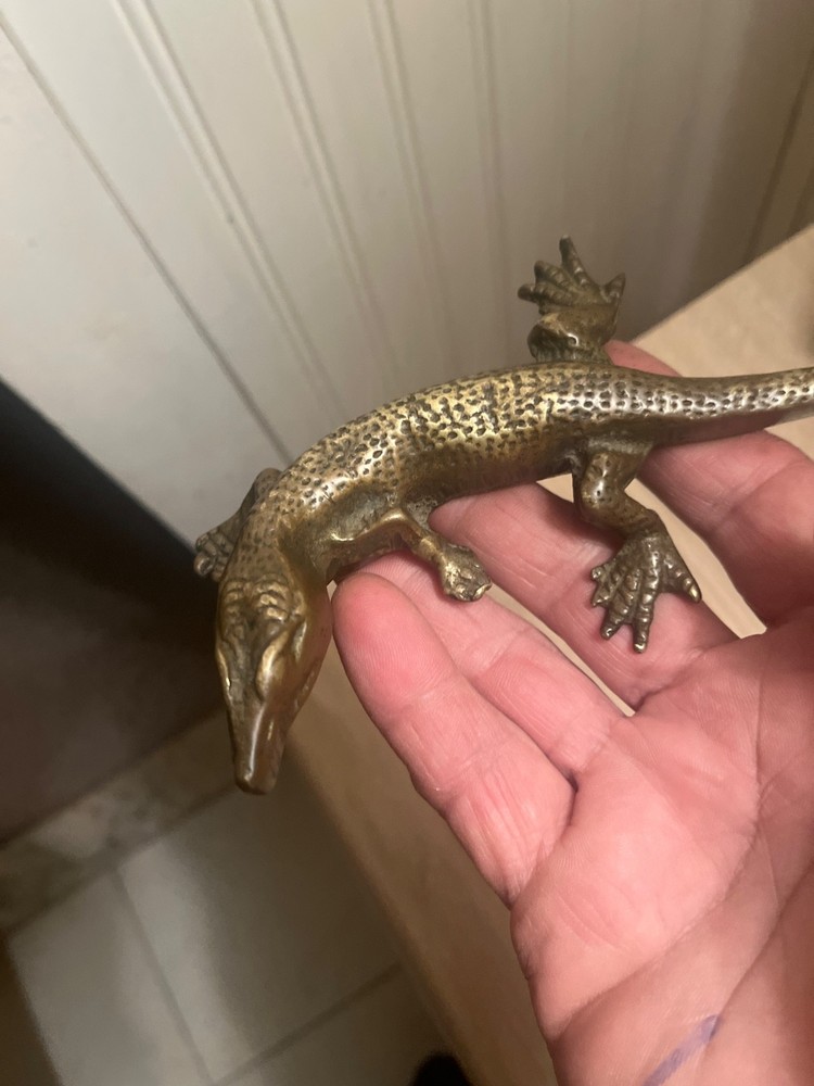 large bronze lizard england marked antique