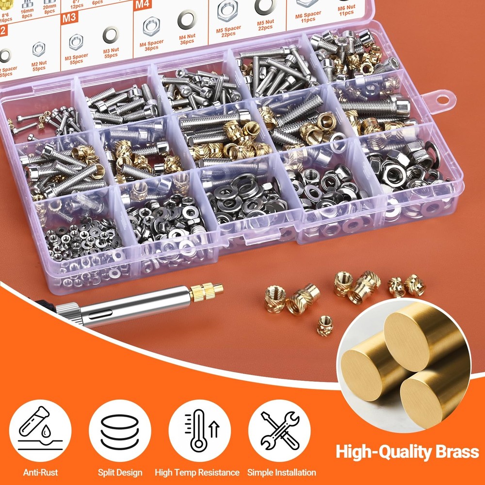 Preciva Threaded Inserts Set, 716Pcs Heat Set Nuts M2, M3, M4, M5, M6